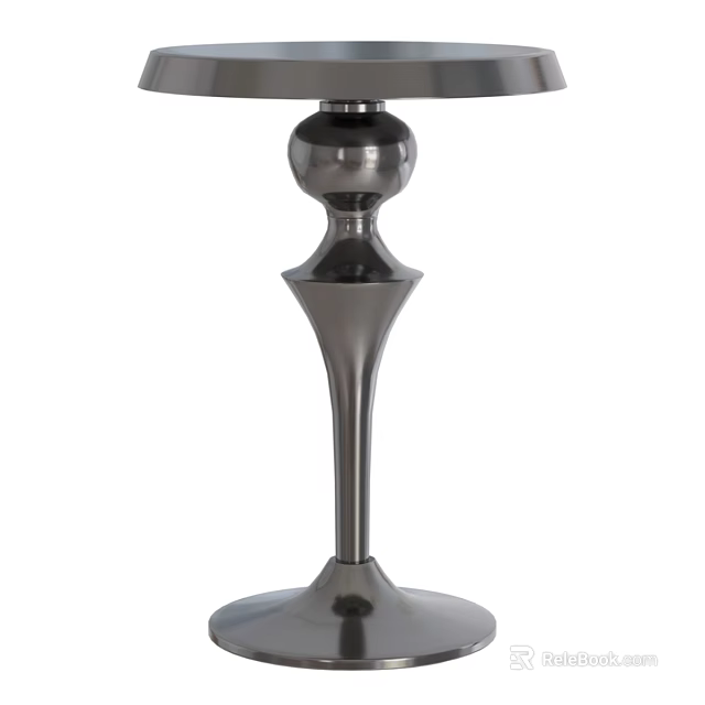 Modern Dining Table With Polished Metal Pedestal And Round Tabletop Design 3d model 