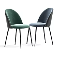Modern Dining Table Set With Green And Blue Upholstered Chairs And Black Table 3d model