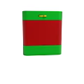 Green And Red Cube Shaped Device With Two Circular Holes And Yellow Component 3d model