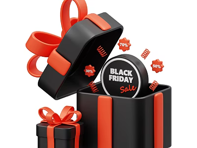 Household Items Black Friday Sale Best Deals with Gift Boxes and Red Ribbons 3d model