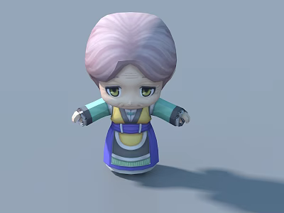 3D Cartoon Game Movie Character With Purple Hair Green Eyes And Blue Yellow Traditional Outfit 3d model