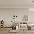 Modern Living And Dining Area Interior With Beige Sofa Wooden Coffee Table And Wall Art