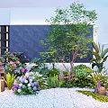 Beautiful Garden Decor With Small Tree Colorful Flowers Greenery And Pebble Ground