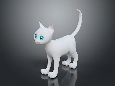 White Cat with Blue Eyes in Standing Pose as 3D Model on Dark Background 3d model