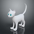 White Cat with Blue Eyes in Standing Pose as 3D Model on Dark Background