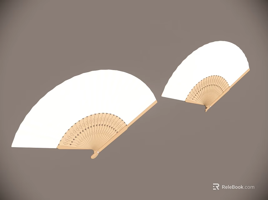 Two Traditional White Fans With Wooden Frames And Simple Design 3d model 