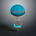 Blue Hot Air Balloon With Space Race Theme And Spacecraft Design Elements