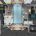 High Tech Laboratory Setup Featuring Large Cylindrical Device And Control Consoles 3d model