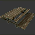 Wooden Picnic Dining Table With Attached Benches Solid Wood Simple Design For Outdoor Use