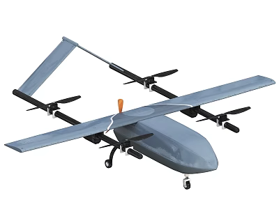 Gray Fixed Wing Drone With Multiple Rotors Landing Gear And Aerodynamic Structure 3d model