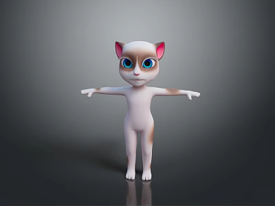 Cartoon Cat Game Movie Character With Blue Eyes Pink Ears And Stretching Arms 3d model