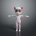 Cartoon Cat Game Movie Character With Blue Eyes Pink Ears And Stretching Arms