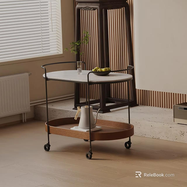 Elegant Modern Side Table With Marble Top Two Tier Design And Movable Rolling Wheels 3d model 