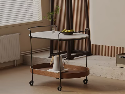 Elegant Modern Side Table With Marble Top Two Tier Design And Movable Rolling Wheels 3d model