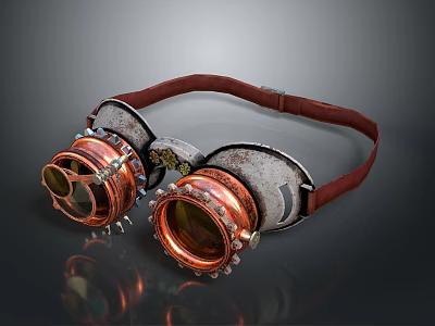 Vintage Copper Goggles With Leather Strap And Retro Round Glass Lenses 3d model