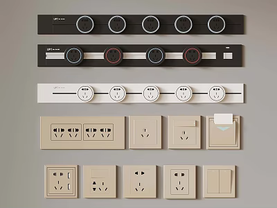 Various Electrical Switches And Sockets With Different Panel Designs And Colors 3d model