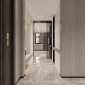 Modern Open Dining and Living Room Interior With Marble Floor And Wooden Panels