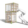 Playground Equipment For Children With Wooden Structure Transparent Enclosures Swing And Spiral Slide