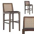 Modern Bar Stools With Woven Rattan Backrest And Wooden Legs Design