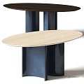 Modern Oval Light Wood Tabletop With Dark Blue Support Pillars Design 3d model