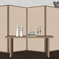 Silent screen solid wood folding rattan partition 3d model