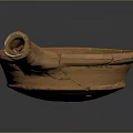 Antique Terracotta Vessel With Long Spout Cracks And Green Patina