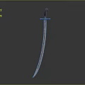Traditional Curved Sword With Red Handle And Shiny Metal Blade On Dark Background