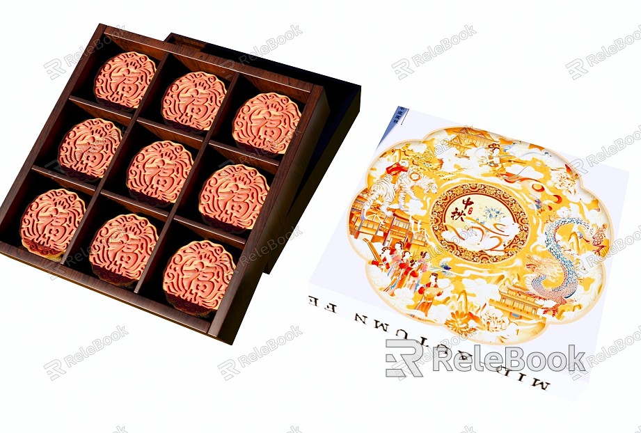 Chinese Moon Cake Gift Box Mid-Autumn Festival Moon Cake Gift Box Chinese Pastry Chinese Dim Sum Gift Box Jiugongge Moon Cake model