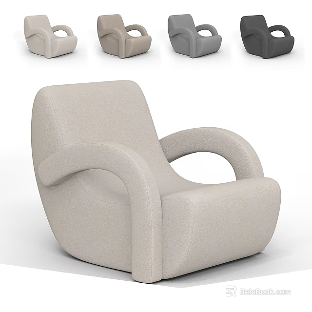Modern Single Seater Sofa With Curved Armrest And Multiple Color Options 3d model