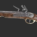 Vintage Antique Pistol With Brown Wooden Stock And Silver Metal Components