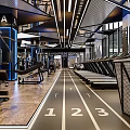 Modern Fitness Gym Interior With Treadmills Exercise Equipment And Running Track Numbers