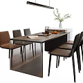 Modern Kitchen Dining Space With Island Table Dark Countertop Chairs Hanging Light And Fruit Decor