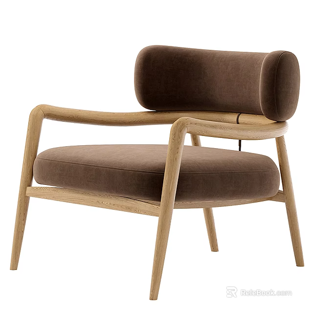 Modern Leisure Chair With Wooden Frame Brown Upholstery And Round Backrest 3d model 