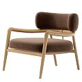 Modern Leisure Chair With Wooden Frame Brown Upholstery And Round Backrest