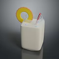 Clear Glass Cup With Milk Red And White Striped Straw And Yellow Ring Shaped Cookie