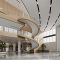 Modern Front Desk Reception Lobby With Spiral Staircase Large Windows And Marble Flooring