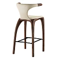 Modern Bar Stools With Wooden Legs Light Beige Upholstered Seats Curved Backrest Design