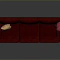 Red Three Seater Sofa With Decorative Pillow And Red Blanket On Metal Legs