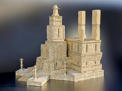 Classic European Architecture Model With Tower Columns Stone Structure And Steps 3d model