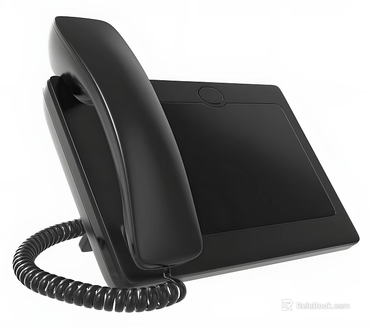 Black Fixed Telephone With Handset Coiled Cord Square Base And Display Screen Design 3d model 