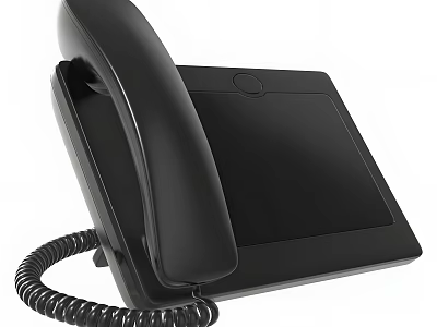 Black Fixed Telephone With Handset Coiled Cord Square Base And Display Screen Design 3d model
