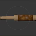 Commercial Equipment Brass Wooden Telescope With Blueprint Patterns On Smooth Reflective Surface
