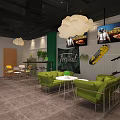 Modern Internet Cafe Interior With Green Plants Computers And Comfortable Seats 3d model