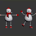 Two Snowmen Ice Skating With Santa Hats Red Scarves Gloves And Shoes