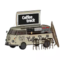 Vintage Coffee Truck With Bar Stools Surfboard Decor And Beverage
