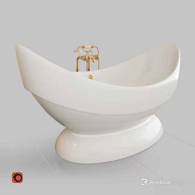 Elegant Curved White Bathtub With Golden Faucet And Modern Design 3d model 