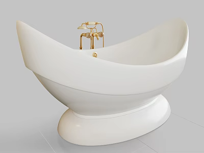 Elegant Curved White Bathtub With Golden Faucet And Modern Design 3d model