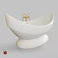 Elegant Curved White Bathtub With Golden Faucet And Modern Design