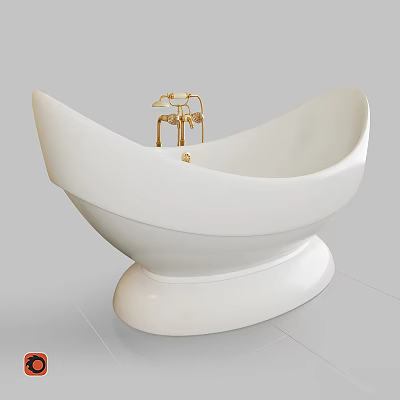 Elegant Curved White Bathtub With Golden Faucet And Modern Design 3d model