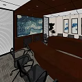 Modern Conference Room Interior With Round Table Black Chairs Projector And Wall Paintings